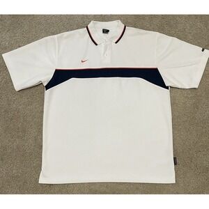 Nike Polo Shirt Men XL White Navy Blue Colorblock Dri-FIT Short Sleeve Y2K Golf
